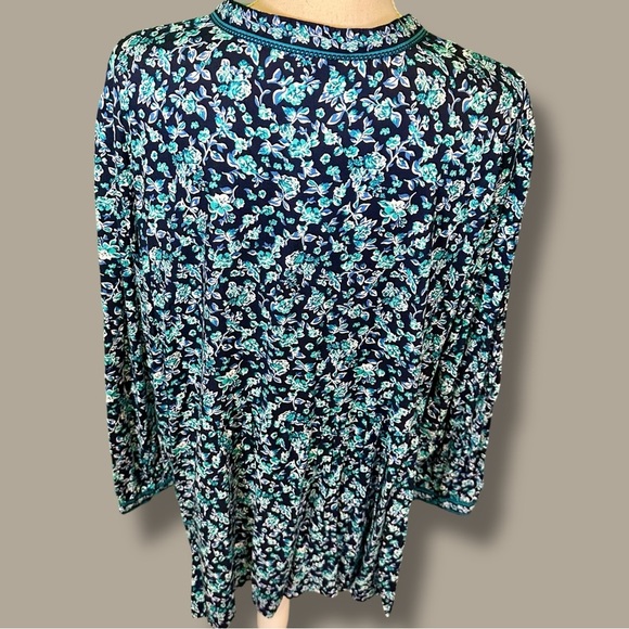 NWT Woman Within ‘Plus Size Button-Front Mixed Print Tunic’ in Teal/Navy Floral - Picture 8 of 15
